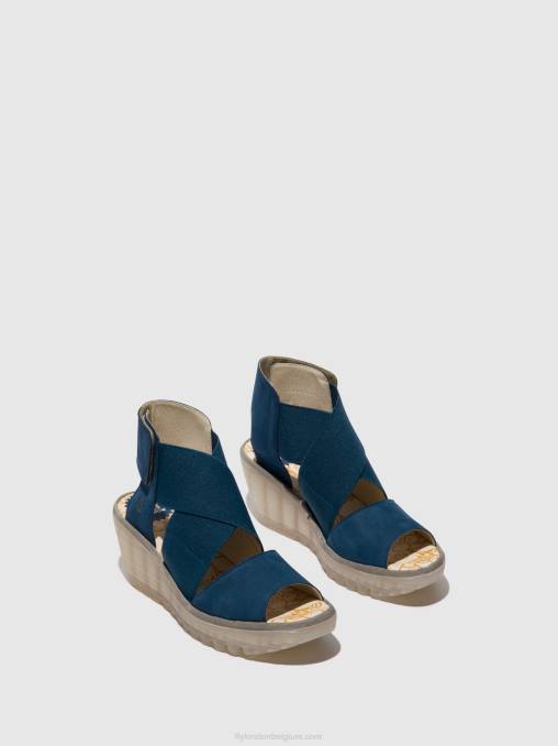 blauw Fly London vrouwen gekruiste sandalen yuba385 V2B0485