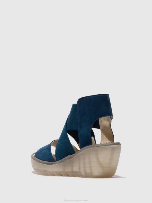 blauw Fly London vrouwen gekruiste sandalen yuba385 V2B0485