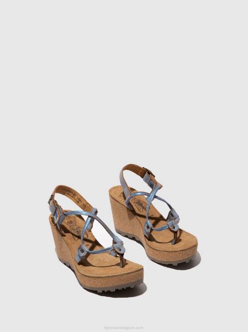 blauw Fly London vrouwen sandalen met t-bandje goh V2B0520