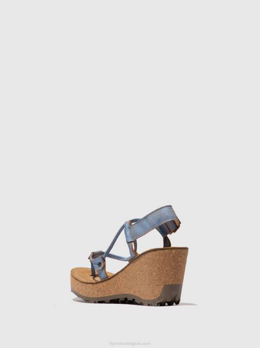 blauw Fly London vrouwen sandalen met t-bandje goh V2B0520