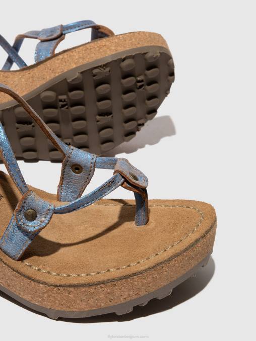 blauw Fly London vrouwen sandalen met t-bandje goh V2B0520