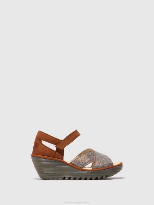 brons/bruin Fly London vrouwen sandalen met enkelbandje yent365 V2B0567