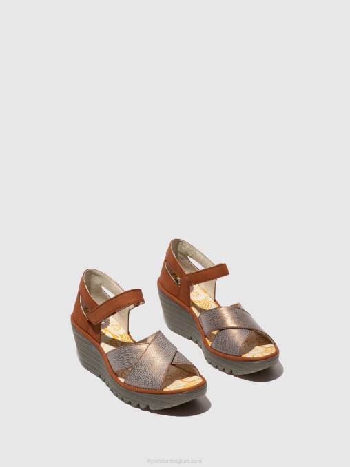 brons/bruin Fly London vrouwen sandalen met enkelbandje yent365 V2B0567