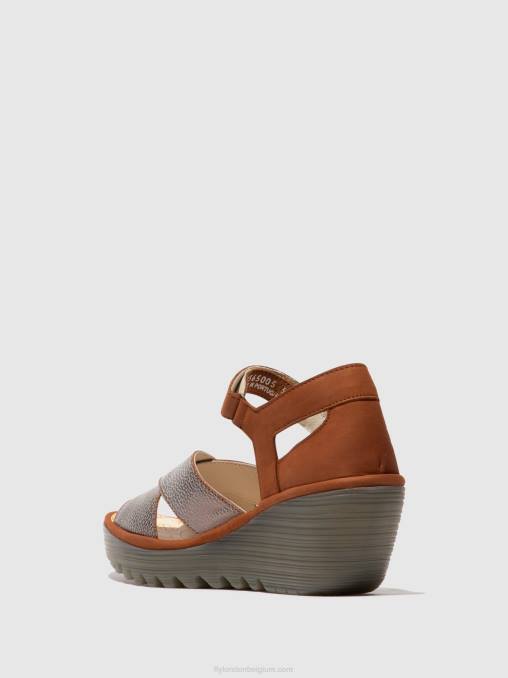 brons/bruin Fly London vrouwen sandalen met enkelbandje yent365 V2B0567