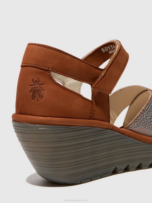 brons/bruin Fly London vrouwen sandalen met enkelbandje yent365 V2B0567
