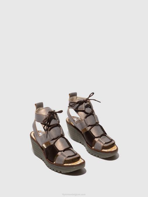 bronzen Fly London vrouwen vetersandalen yaca413 V2B0472