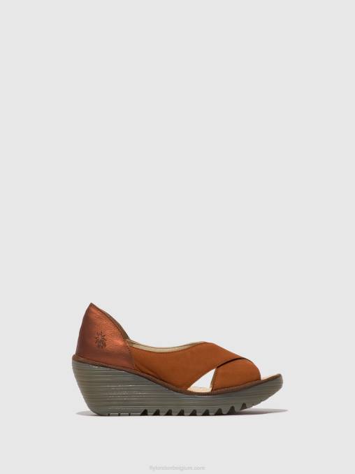 bruin/koper Fly London vrouwen gekruiste sandalen yoma307 V2B0484