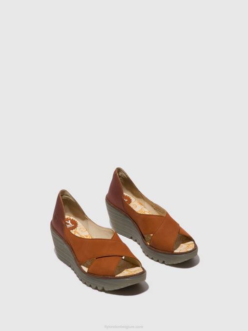 bruin/koper Fly London vrouwen gekruiste sandalen yoma307 V2B0484