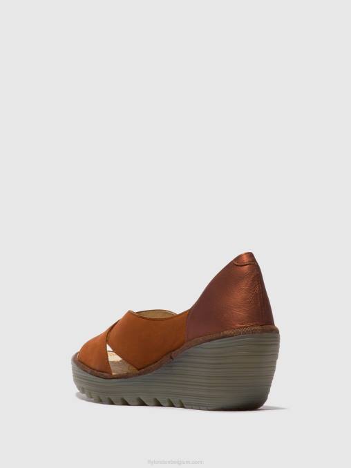 bruin/koper Fly London vrouwen gekruiste sandalen yoma307 V2B0484