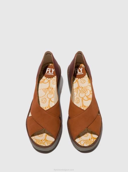 bruin/koper Fly London vrouwen gekruiste sandalen yoma307 V2B0484