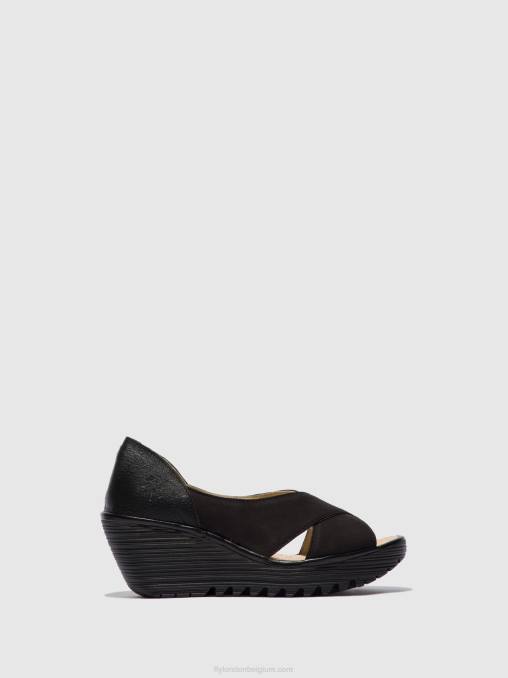cupido/mousse zwart Fly London vrouwen open teen sandalen yoma307 V2B0597