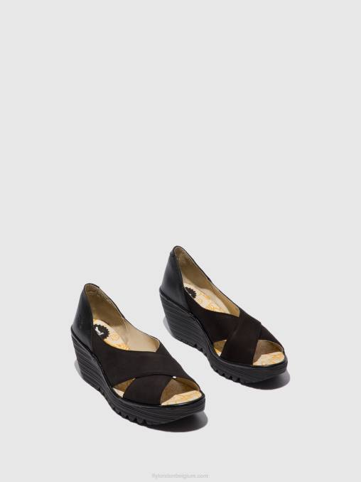 cupido/mousse zwart Fly London vrouwen open teen sandalen yoma307 V2B0597