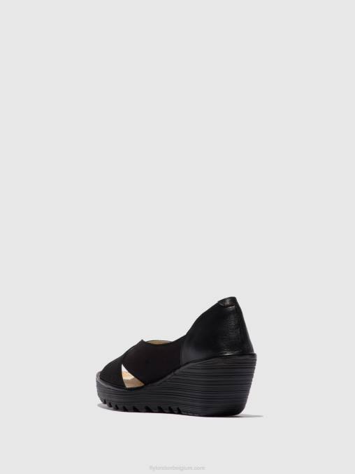 cupido/mousse zwart Fly London vrouwen open teen sandalen yoma307 V2B0597