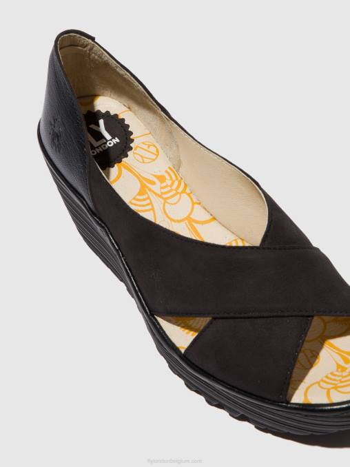 cupido/mousse zwart Fly London vrouwen open teen sandalen yoma307 V2B0597