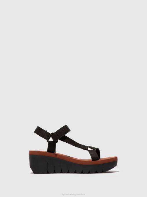 cupido zwart (baksteen) Fly London vrouwen sandalen met klittenband yefa726 V2B0609