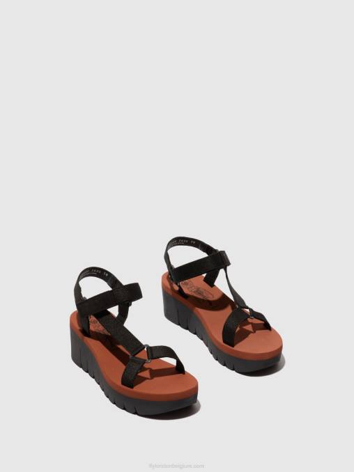cupido zwart (baksteen) Fly London vrouwen sandalen met klittenband yefa726 V2B0609