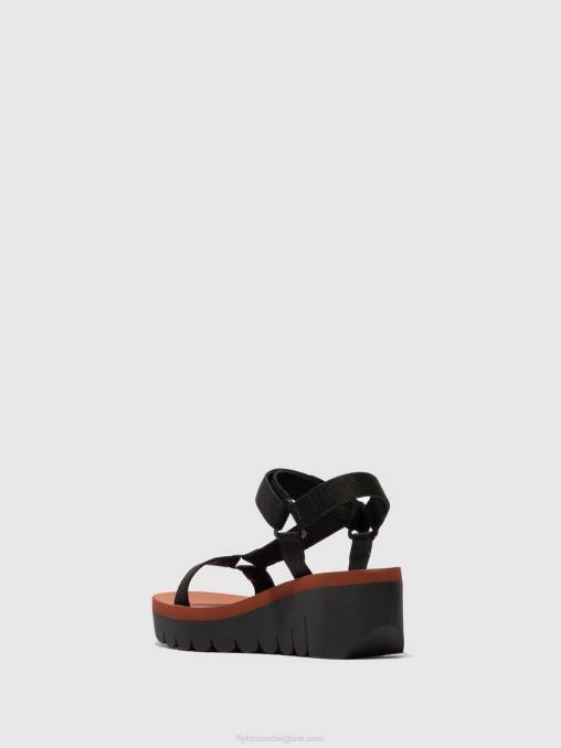 cupido zwart (baksteen) Fly London vrouwen sandalen met klittenband yefa726 V2B0609