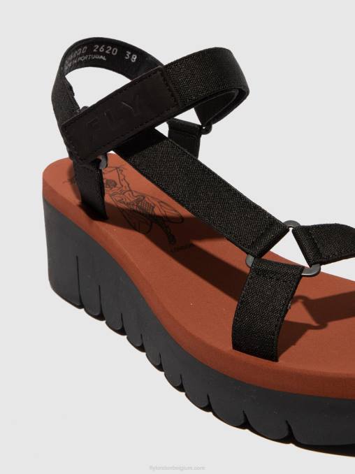cupido zwart (baksteen) Fly London vrouwen sandalen met klittenband yefa726 V2B0609