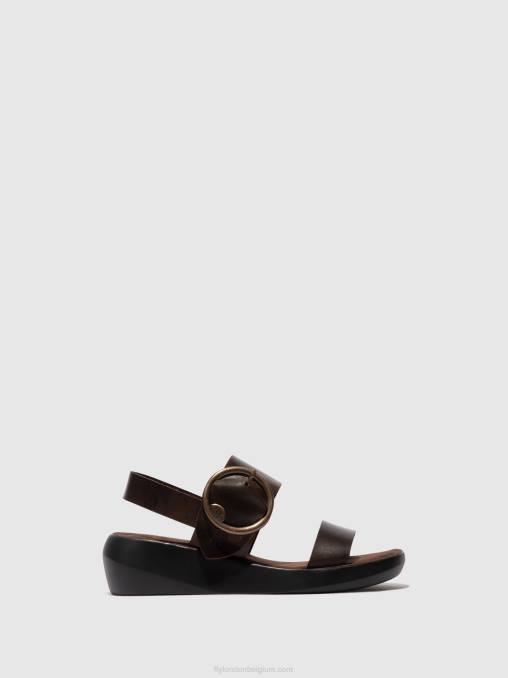 donker bruin Fly London vrouwen slingback sandalen bani739 V2B0468