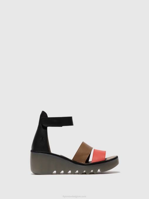 framboos/gemalen/zwart Fly London vrouwen sandalen met bandjes bono290 V2B0423