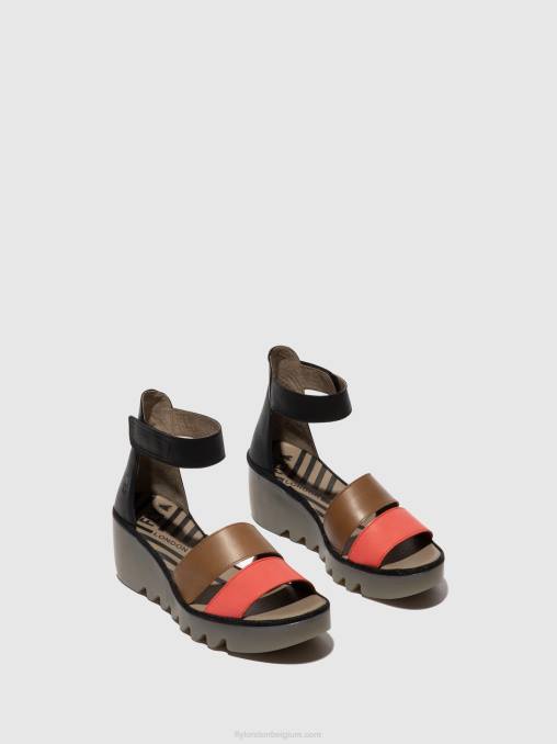 framboos/gemalen/zwart Fly London vrouwen sandalen met bandjes bono290 V2B0423