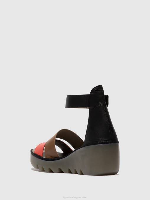 framboos/gemalen/zwart Fly London vrouwen sandalen met bandjes bono290 V2B0423