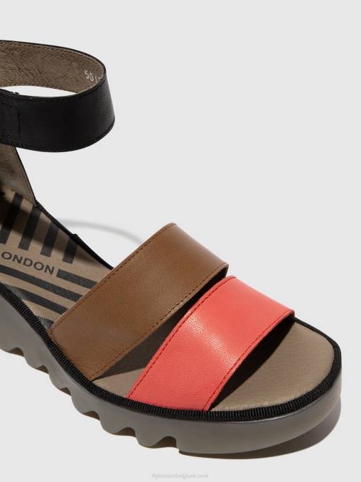 framboos/gemalen/zwart Fly London vrouwen sandalen met bandjes bono290 V2B0423