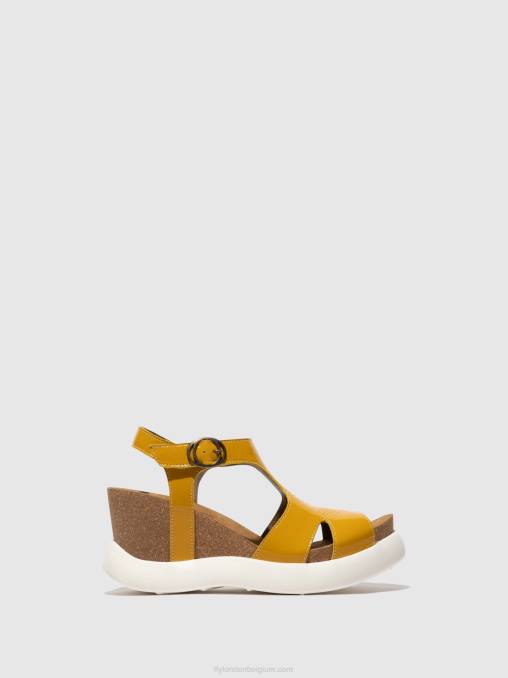 geel Fly London vrouwen sandalen met gesp gova962 V2B0496