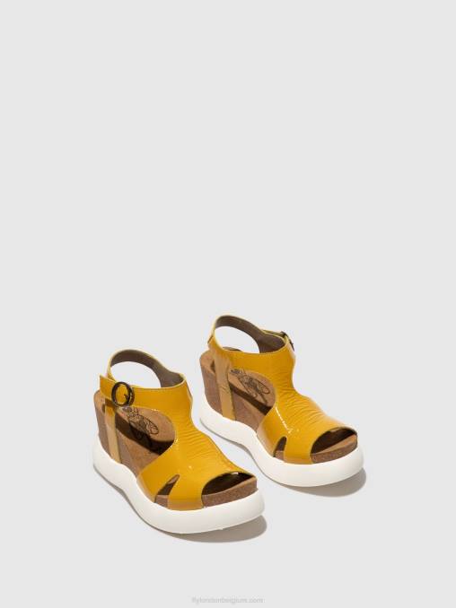 geel Fly London vrouwen sandalen met gesp gova962 V2B0496