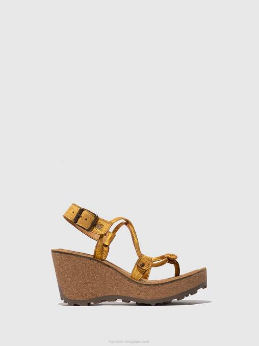 geel Fly London vrouwen sandalen met t-bandje goh V2B0519