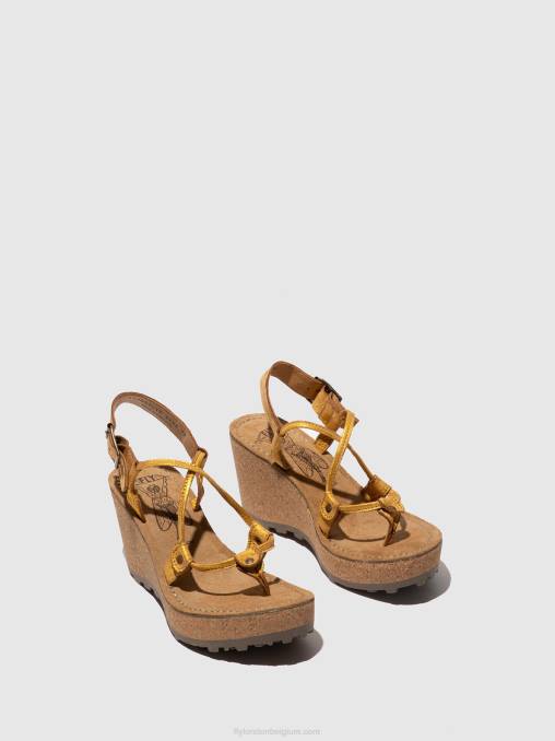 geel Fly London vrouwen sandalen met t-bandje goh V2B0519