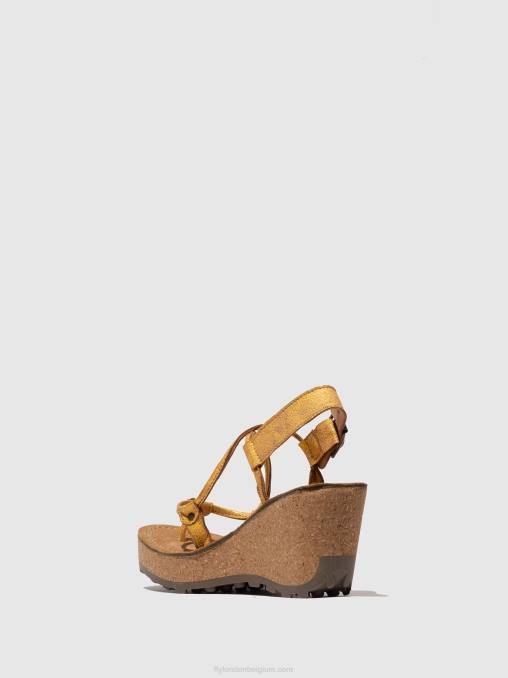 geel Fly London vrouwen sandalen met t-bandje goh V2B0519