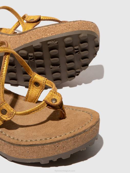 geel Fly London vrouwen sandalen met t-bandje goh V2B0519