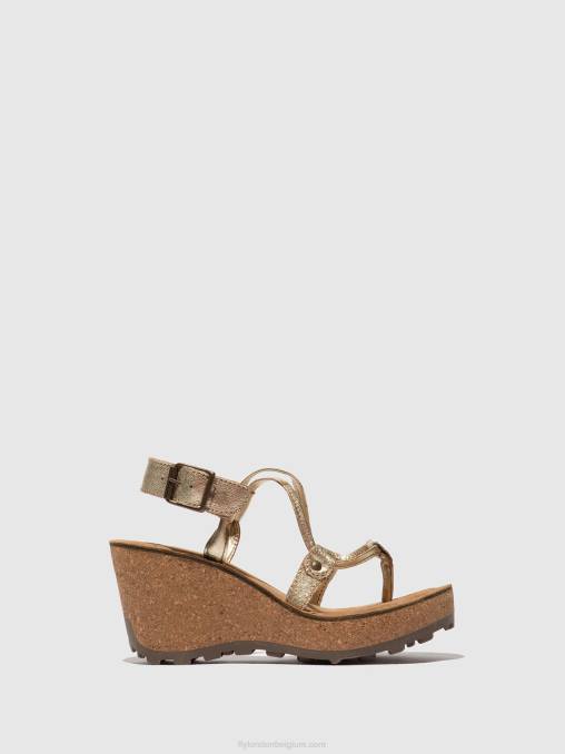 goud Fly London vrouwen sandalen met t-bandje goh V2B0521