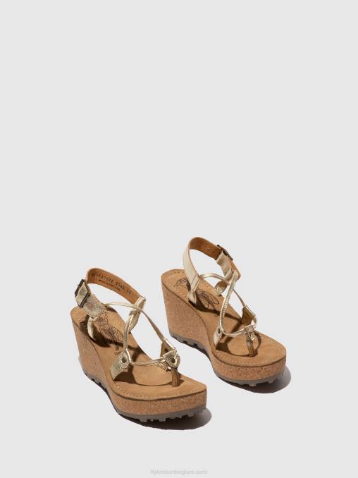 goud Fly London vrouwen sandalen met t-bandje goh V2B0521