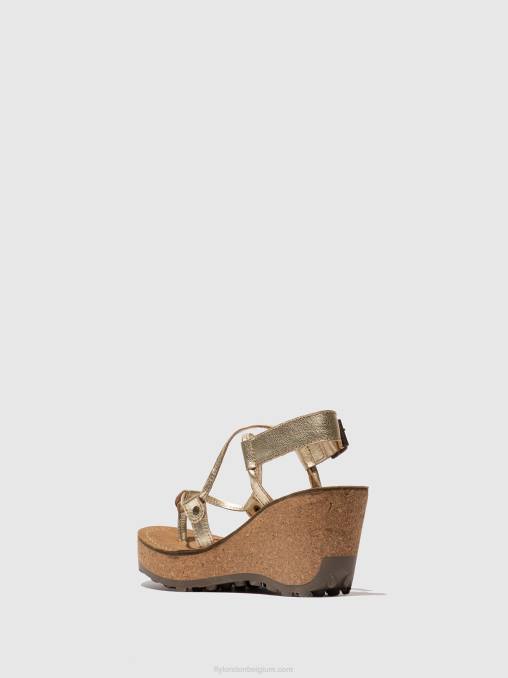 goud Fly London vrouwen sandalen met t-bandje goh V2B0521