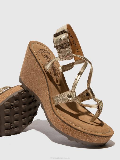 goud Fly London vrouwen sandalen met t-bandje goh V2B0521
