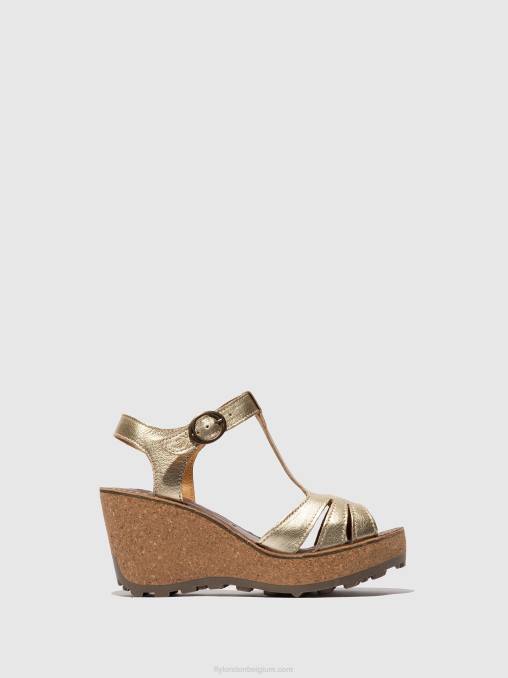 goud Fly London vrouwen sandalen met t-bandjes V2B0524