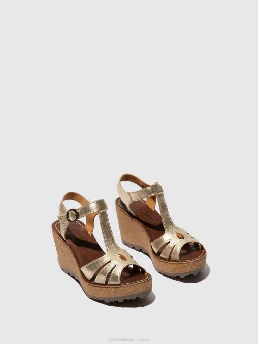 goud Fly London vrouwen sandalen met t-bandjes V2B0524