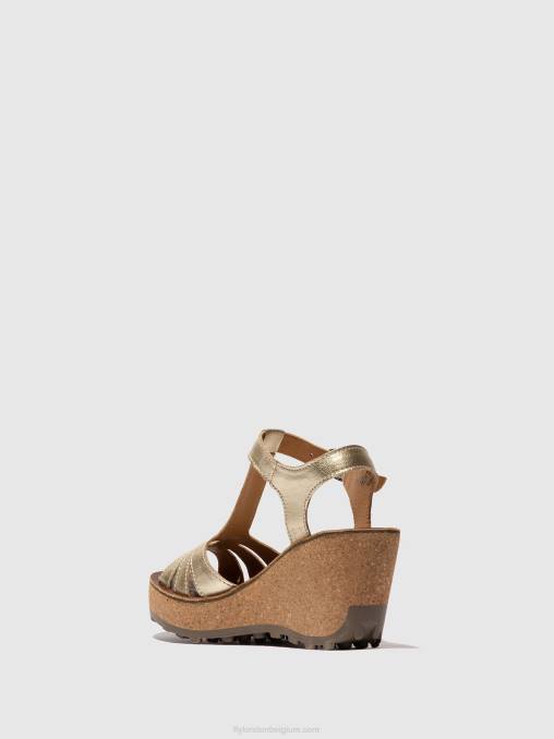 goud Fly London vrouwen sandalen met t-bandjes V2B0524