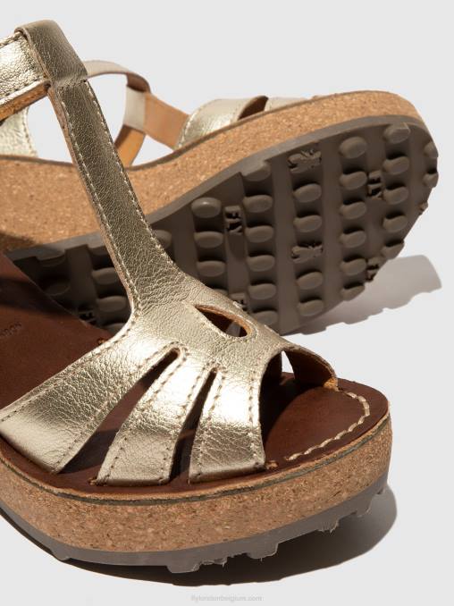goud Fly London vrouwen sandalen met t-bandjes V2B0524