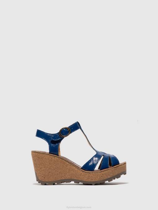 goud blauw Fly London vrouwen sandalen met t-bandjes V2B0522