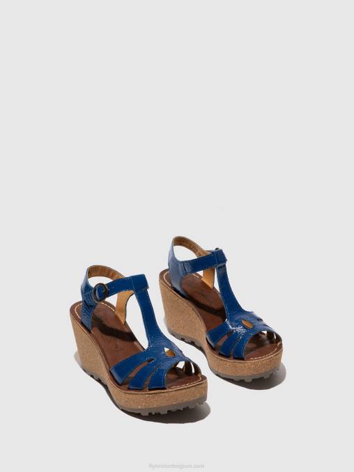 goud blauw Fly London vrouwen sandalen met t-bandjes V2B0522