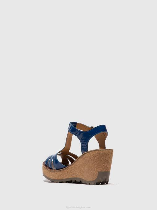 goud blauw Fly London vrouwen sandalen met t-bandjes V2B0522