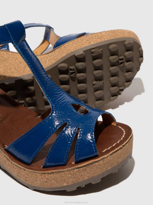 goud blauw Fly London vrouwen sandalen met t-bandjes V2B0522