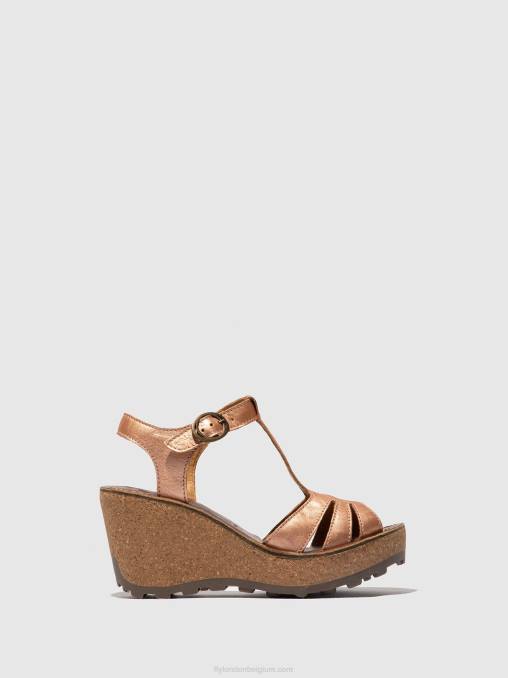 goud blos goud Fly London vrouwen sandalen met t-bandjes V2B0523