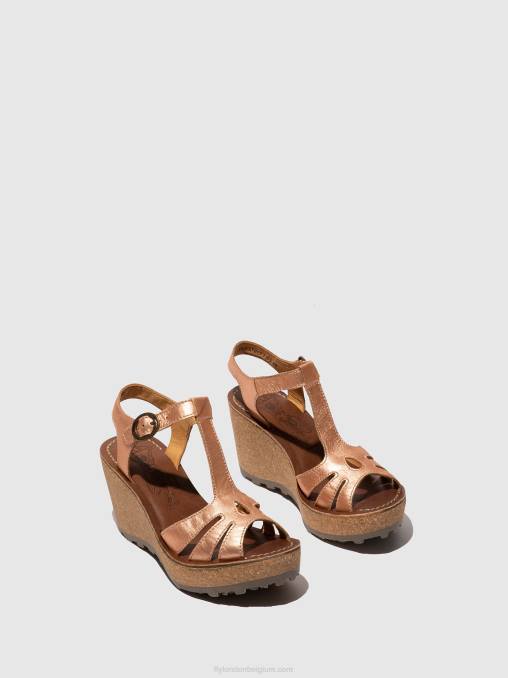 goud blos goud Fly London vrouwen sandalen met t-bandjes V2B0523