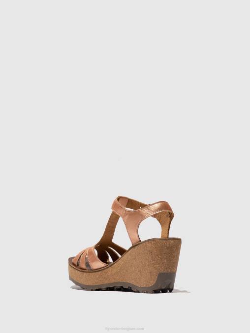 goud blos goud Fly London vrouwen sandalen met t-bandjes V2B0523