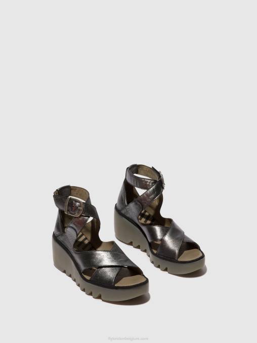 grafiet Fly London vrouwen sandalen met gesp byre410 V2B0503