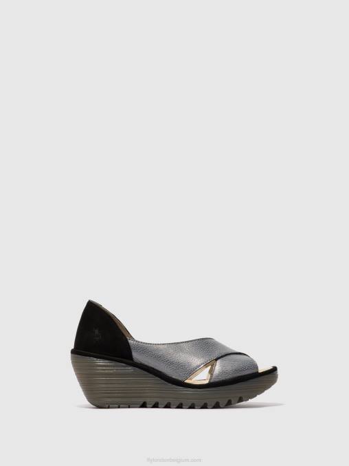 grijs zwart Fly London vrouwen gekruiste sandalen yoma307 V2B0560